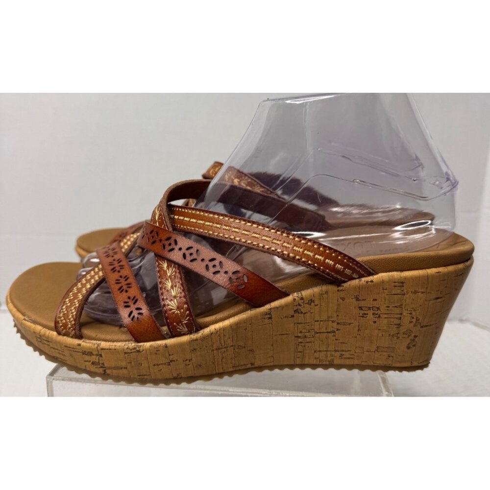 Skechers Women Beverlee Vegan Strappy Wedge Sandals 9 Brown - Picture 4 of 9
